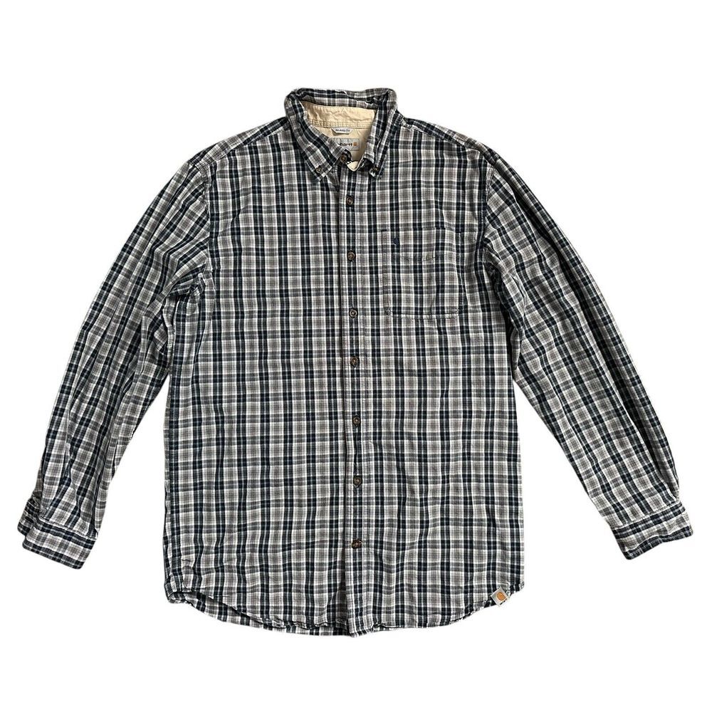 Carhartt Relaxed Fit Plaid L/S Button Collared Workwear Shirt Size L Tall